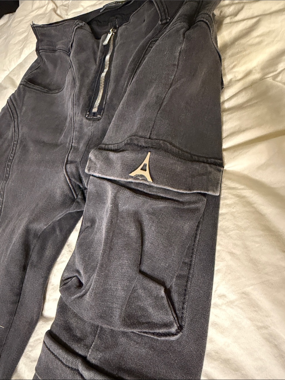 Maniere De Voir Black Cargo Utility Pants - Stretch Denim Fabric
